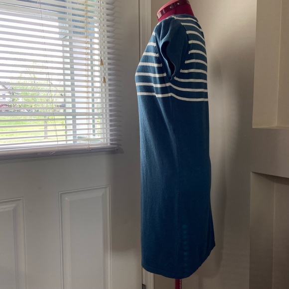 Tulle women turquoise blue and white short sleeves midi dress. Size L. Used. - Picture 2 of 6